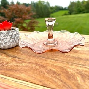 Vintage Pink Glass Dish - Glass Serve Ware - Depression Glass - Ruffled Glass
